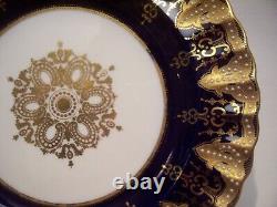 Six Copelands Encrusted Gold Jeweled Cobalt Dinner Plates Collamore 10 Inch