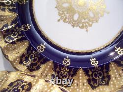 Six Copelands Encrusted Gold Jeweled Cobalt Dinner Plates Collamore 10 Inch