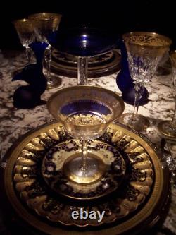 Six Copelands Encrusted Gold Jeweled Cobalt Dinner Plates Collamore 10 Inch