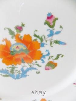 Six Magnificent Vieux Chine French Limoges Dinner Plates Orange Blue White