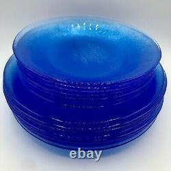 Sky Blue Glass Plates 11 Dinner and 9.25 Dessert/Salad Burst Design 14 pieces