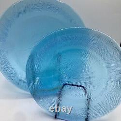 Sky Blue Glass Plates 11 Dinner and 9.25 Dessert/Salad Burst Design 14 pieces