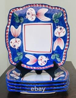 Solimene Vietri Blue Fish Pesce 10 3/8 Dinner Plate Italy Lot of 5 Vintage EUC