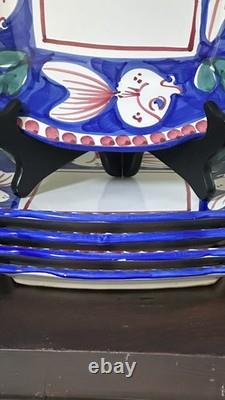 Solimene Vietri Blue Fish Pesce 10 3/8 Dinner Plate Italy Lot of 5 Vintage EUC