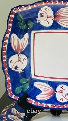 Solimene Vietri Blue Fish Pesce 10 3/8 Dinner Plate Italy Lot of 5 Vintage EUC