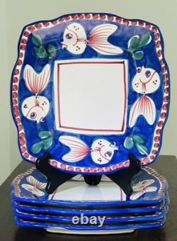 Solimene Vietri Blue Fish Pesce 10 3/8 Dinner Plate Italy Lot of 5 Vintage EUC