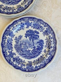 Spode Jane Seymour St. Catherine's Court Blue Transferware Dinner Plate SET of 4