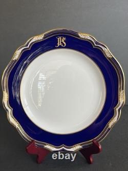 Spode YORK Fine Bone China Plate 10.75 Blue Gold Monogram JPS England