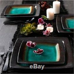 Square Dinnerware Set Dishes Bowl Mug Salad Dinner Plates Stoneware Table 16 Pc
