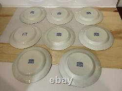 Staffordshire CALICO BLUE Ironstone BURLEIGH (8) Dinner + (1) Serving Plate