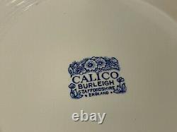 Staffordshire CALICO BLUE Ironstone BURLEIGH (8) Dinner + (1) Serving Plate