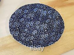 Staffordshire CALICO BLUE Ironstone BURLEIGH (8) Dinner + (1) Serving Plate