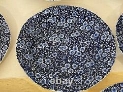 Staffordshire CALICO BLUE Ironstone BURLEIGH (8) Dinner + (1) Serving Plate