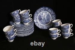 Staffordshire LOT of 15 Liberty Blue Dinner Plates Independence Hall + Tea Cups