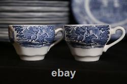 Staffordshire LOT of 15 Liberty Blue Dinner Plates Independence Hall + Tea Cups