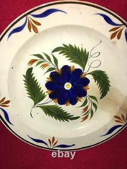 Staffordshire Pearlware Dinner Plate Blue Flower Ca. 1820 Leeds