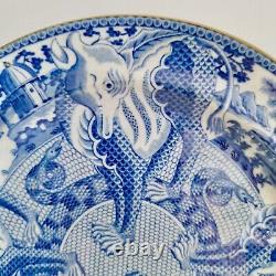 Staffordshire pearlware plate, blue and white dragons and snakes, ca 1820