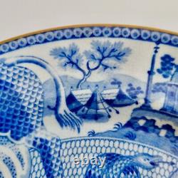 Staffordshire pearlware plate, blue and white dragons and snakes, ca 1820