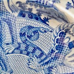 Staffordshire pearlware plate, blue and white dragons and snakes, ca 1820