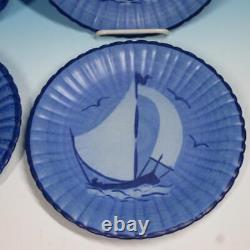 Stangl Pottery Newport 3333 Blue Sailboat 4 Luncheon/Dinner Plates 9 inche