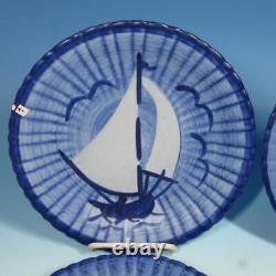 Stangl Pottery Newport 3333 Blue Sailboat 4 Luncheon/Dinner Plates 9 inche