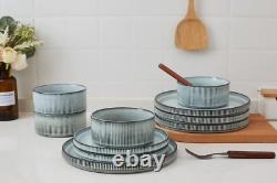 Star Dinnerware Sets, Plates and Bowls Set for 8, 24 Pieces Dish Set, Smoky Blue