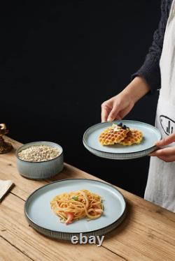 Star Dinnerware Sets, Plates and Bowls Set for 8, 24 Pieces Dish Set, Smoky Blue