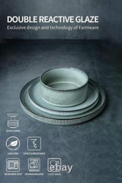 Star Dinnerware Sets, Plates and Bowls Set for 8, 24 Pieces Dish Set, Smoky Blue