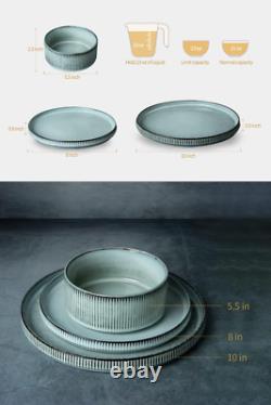 Star Dinnerware Sets, Plates and Bowls Set for 8, 24 Pieces Dish Set, Smoky Blue