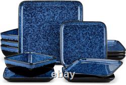 Stern Blue 12-Piece Square Dinnerware Set for 4 Stoneware Crockery