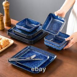Stern Blue 12-Piece Square Dinnerware Set for 4 Stoneware Crockery