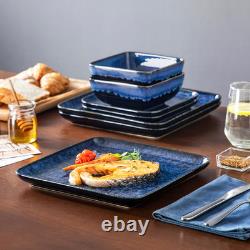 Stern Blue 12-Piece Square Dinnerware Set for 4 Stoneware Crockery