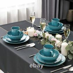Stoneware Vintage Look Dinner Set Sea Blue 16pc Crockery Plates Bowls Mugs Set