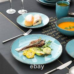 Stoneware Vintage Look Dinner Set Sea Blue 16pc Crockery Plates Bowls Mugs Set