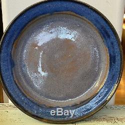 Studio Art POTTERY Dinner 8 Plates Set of 4 Signed JWC, Hand Thrown Blue Grey