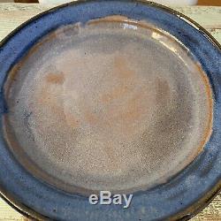 Studio Art POTTERY Dinner 8 Plates Set of 4 Signed JWC, Hand Thrown Blue Grey