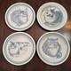 Studio Art Pottery Cat Plate Dish Artist Signed Ward Blue Stoneware Set of 4
