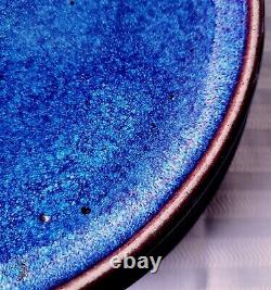 Stunning Set of 7 Lapis Blue Studio Art Pottery Stoneware Dinner Plates Signed