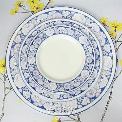 Stunning vintage white & blue Royal Doulton OAKDENE DINNER SERVICE for 6. Plates