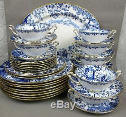 Superb blue Royal Crown Derby MIKADO Dinner Service / Set for 8. Plates cups etc