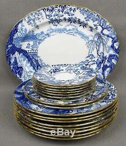 Superb blue Royal Crown Derby MIKADO Dinner Service / Set for 8. Plates cups etc