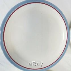 Syracuse China Dinner Plate Blue Red Rim Restaurant Ware Lot of 4 Vintage