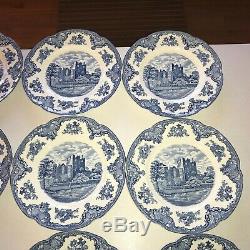 TWELVE (12) Vintage Johnson Brothers Old Britain Castles Blue 10 Dinner Plates