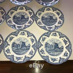 TWELVE (12) Vintage Johnson Brothers Old Britain Castles Blue 10 Dinner Plates