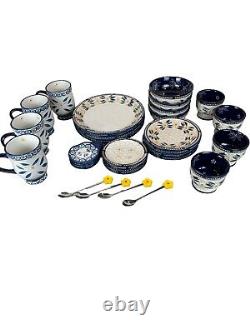 Temptation By Tara Old World 32 Pc Place Set Basketweave Blue Hand Painted