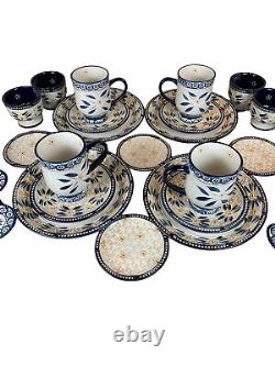 Temptation By Tara Old World 32 Pc Place Set Basketweave Blue Hand Painted