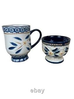 Temptation By Tara Old World 32 Pc Place Set Basketweave Blue Hand Painted