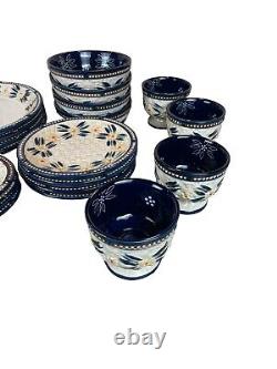 Temptation By Tara Old World 32 Pc Place Set Basketweave Blue Hand Painted