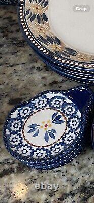 Temptation By Tara Old World 32 Pc Place Set Basketweave Blue Hand Painted