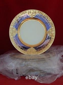 Ten Hutschenreuther, Selb Bavaria Blue And Encrusted Gold Service Or Dinner Plate